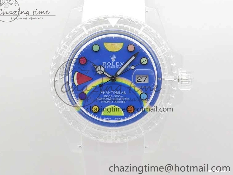 0128 Submariner Phantomlab Transparent KZF Best Edition Blue Fruit Dial on White Rubber Strap VR Classic 2563